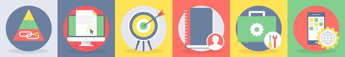 Six seo icons as link,e-document, target vector