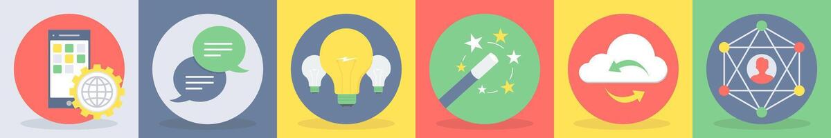 5 round seo icons as mobile app setting, chat vector