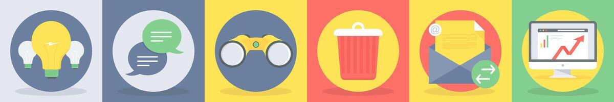 5 round seo and development icons such as idea, chat, chatting vector