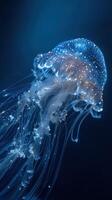 A jellyfish floating in the dark water photo