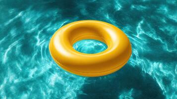 A yellow inflatable ring floating in the water photo