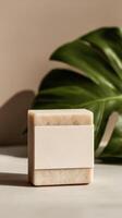 A soap bar with a leaf on top photo