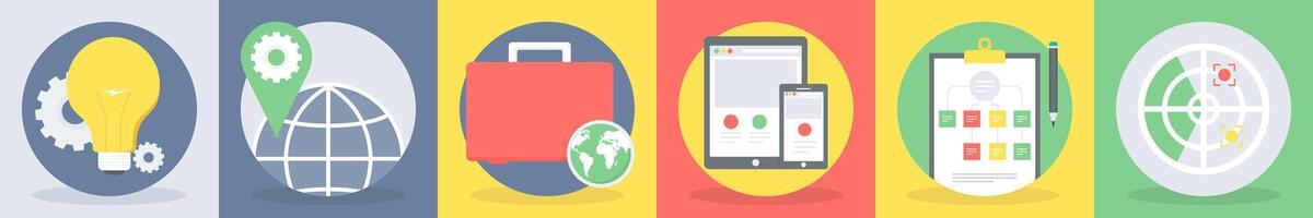 5 round seo and development icons such as creative idea, seo location vector