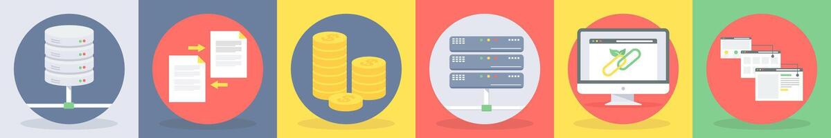 Six seo icons as database, funds vector