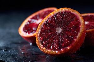 Blood oranges on a black background photo