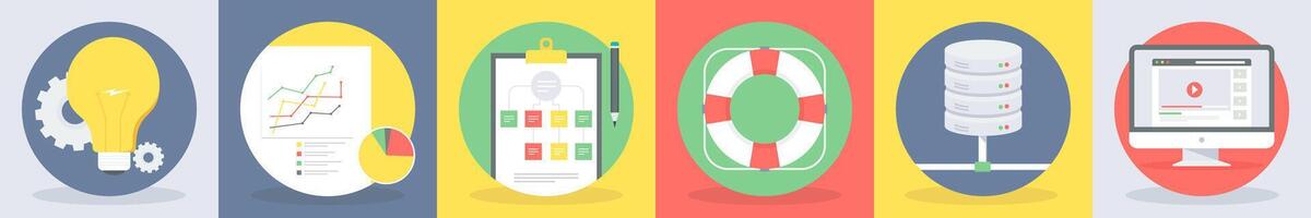 5 round seo and development icons such as creative idea, graph vector