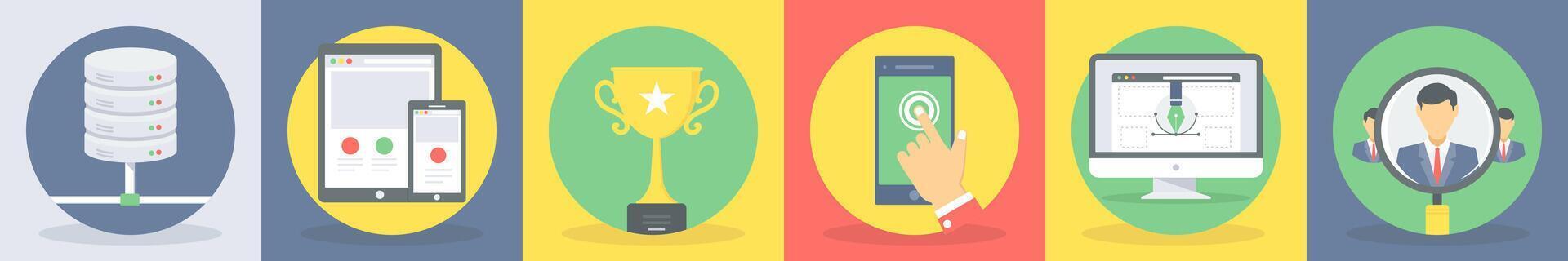 5 5 redondo seo y desarrollo íconos tal como base de datos, servidor, receptivo diseño vector