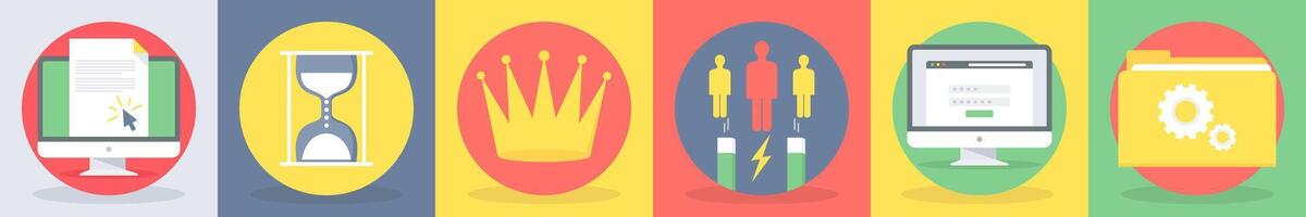 Six seo icons as e-document, hourglass vector