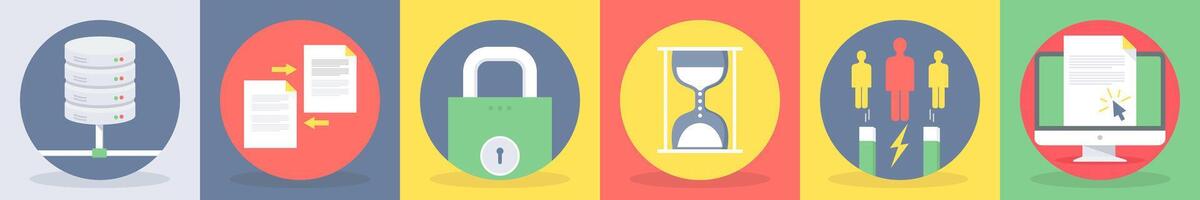 Six seo icons as database, server, lock vector
