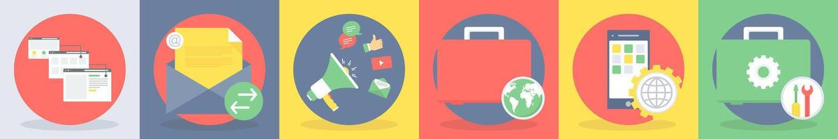 5 round seo and development icons such as interface, mail transfer vector