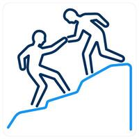 Mountain Climbing icon concept in blue bold line color vector