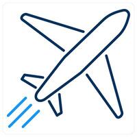 Plane and air icon in blue bold line color vector