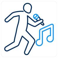 Singing icon concept in blue bold line color vector