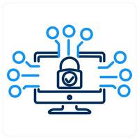 Cyber security icon concept in blue bold line color vector