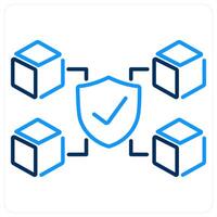 Blockchain and validation icon concept in blue bold line color vector