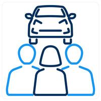 Carpooling icon concept in blue bold line color vector