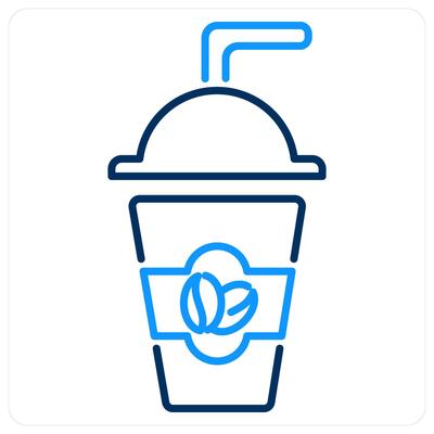 Cold Coffee icon concept in blue bold line color