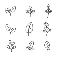 Nine simple leaf outline vectors. vector