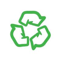 Green recycling symbol with three arrows forming a triangular loop. vector