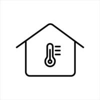 a simple line art icon of a house with a thermometer inside, symbolizing home temperature control vector