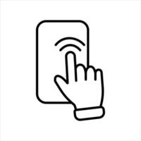 icon of a hand touching a rectangular screen, symbolizing smart control or interface vector