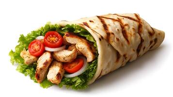 Chicken wrap with lettuce and tomato, shawarma roll photo