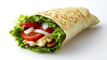 Chicken shawarma roll with vegetables, photography of food photo
