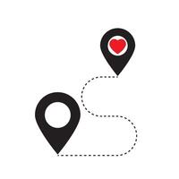 Geolocation sign with a heart. Pointer on the map with a heart icon. Long distance relationship. Love knows no distance. vector