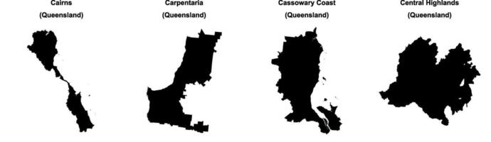 Cairns, Carpentaria, Cassowary Coast, Central Highlands outline maps vector