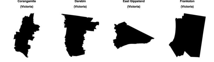 Corangamite, Darebin, East Gippsland, Frankston outline maps vector