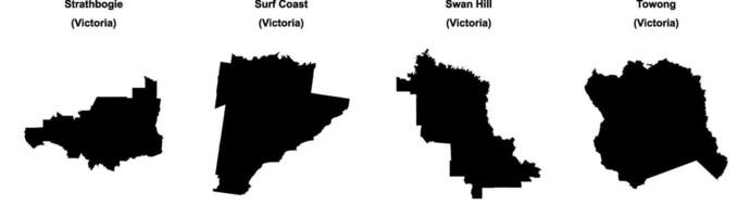 Strathbogie, Surf Coast, Swan Hill, Towong outline maps vector