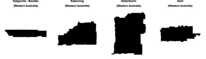 Kalgoorlie Boulder, Katanning, Kellerberrin, Kent outline maps vector