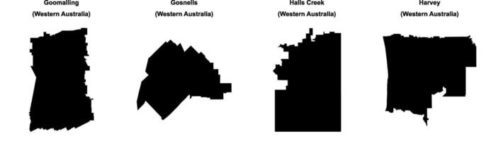 Goomalling, Gosnells, Halls Creek, Harvey outline maps vector