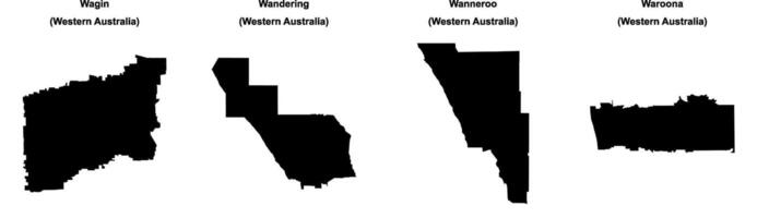Wagin, Wandering, Wanneroo, Waroona outline maps vector