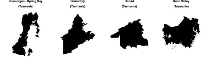 Glamorgan Spring Bay, Glenorchy, Hobart, Huon Valley outline maps vector