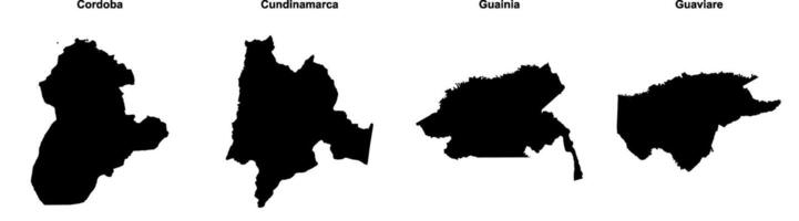 Cordoba, Cundinamarca, Guainia, Guaviare outline maps vector