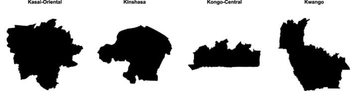 Kasai Oriental, Kinshasa, Kongo Central, Kwango outline maps vector