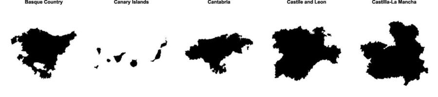 Basque Country, Canary Islands, Cantabria, Castile and Leon, Castilla La Mancha outline maps vector