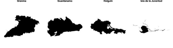 Granma, Guantanamo, Holguin, Isla de la Juventud outline maps vector