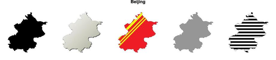 Beijing, China outline map set vector