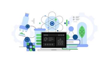 Digital learning and science. Web banner, flat illustration vector