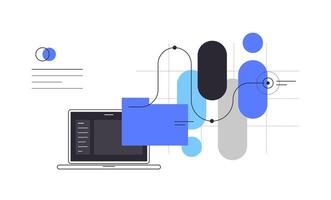 Laptop, chart, information. Simple flat illustration, abstract presentation slide vector