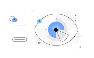 Data research and visualization. Abstract eye, vision. Presentation slide vector