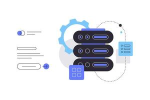 Data center and file sharing. Flat illustration, web banner, presentation slide vector