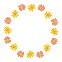 Tiny simple flowers in round frame. Copy space in floral circle. vector