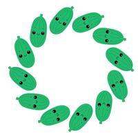 Round frame with green cucumber. Cute cucumber circle vector
