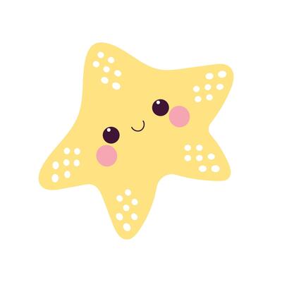 Cute yellow star with smiling face. Kawaii star.