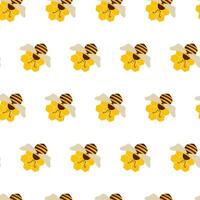 Beekeeping seamless pattern with bee on honey wax cell. vector