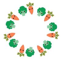 Vegetables round frame. Carrot and broccoli. vector