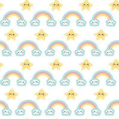 Kawaii rainbow and star seamless pattern. Cute rainbow and star